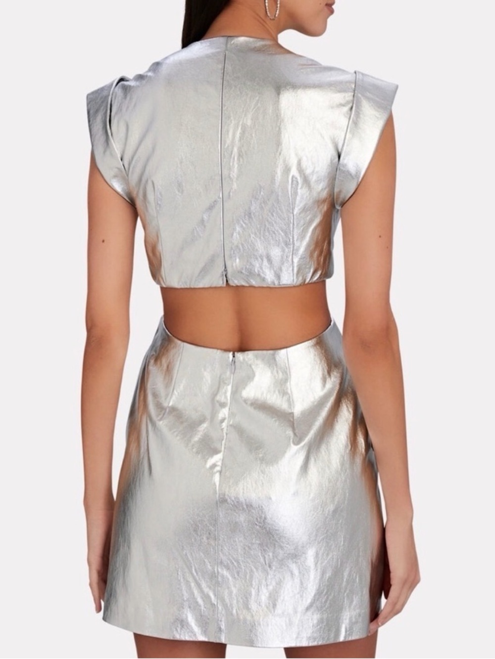 A.L.C. Metallic Silver V-Neck Twist Mini Dress - Picture 2 of 6